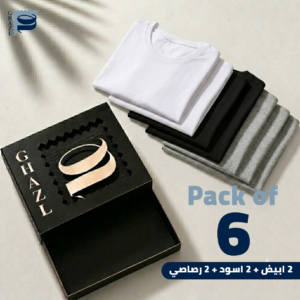 ٢ ابيض ٢ اسود ٢ رمادي Pack of3 2202 ٦قطع SHORT SLEEVE T-SHIRTS
